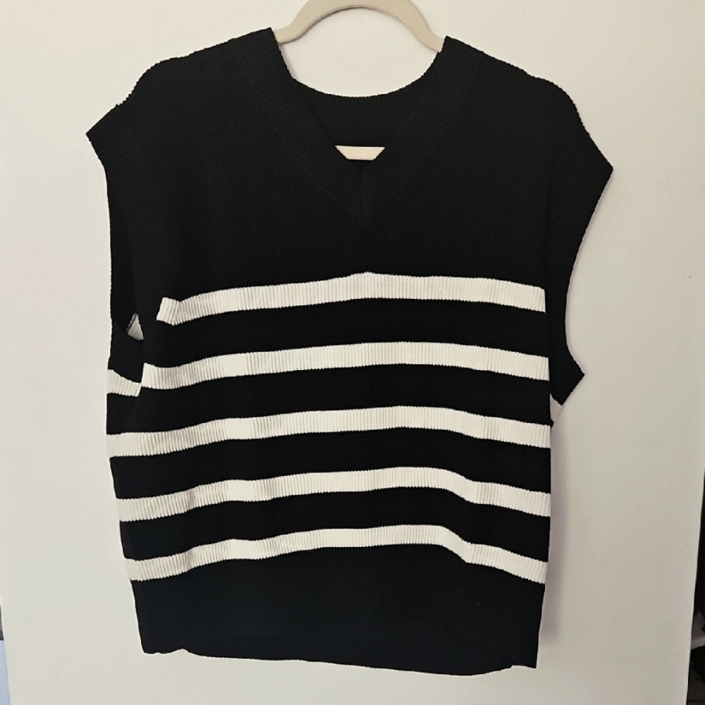 Muji, Women's Washable V-Neck Vest, Dark Blue/white, Sz XXL